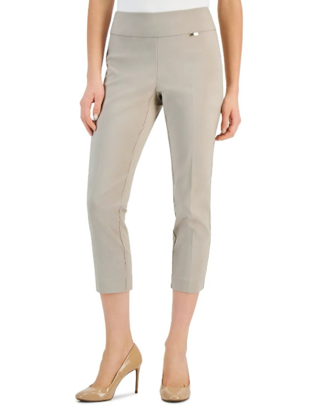 INC International Concepts Size 10 Beige Tummy-Control Pull-On Capri Pants NWT